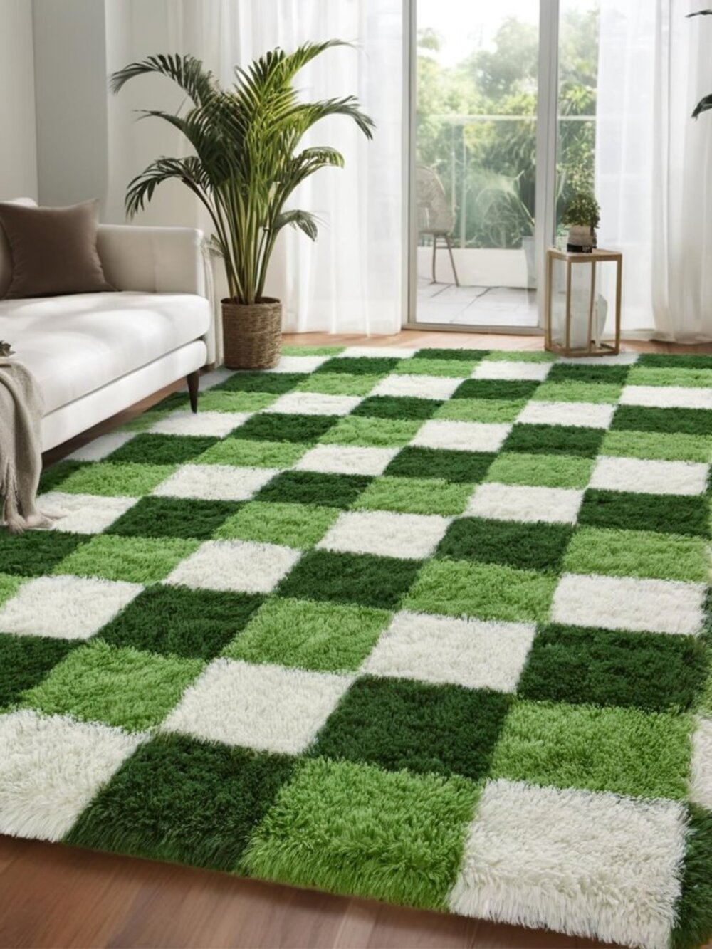 Nuttumico Modern Checkerboard Rug for Living Room Bedroom, 5x7 Ft Green